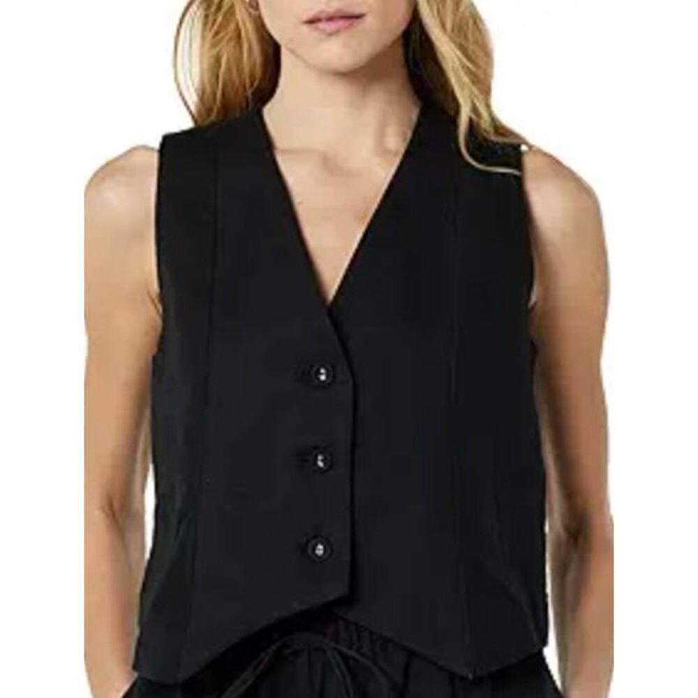 The Drop Esma‎ Linen Blend Vest Cropped Slim Medium Regular Casual Black NEW